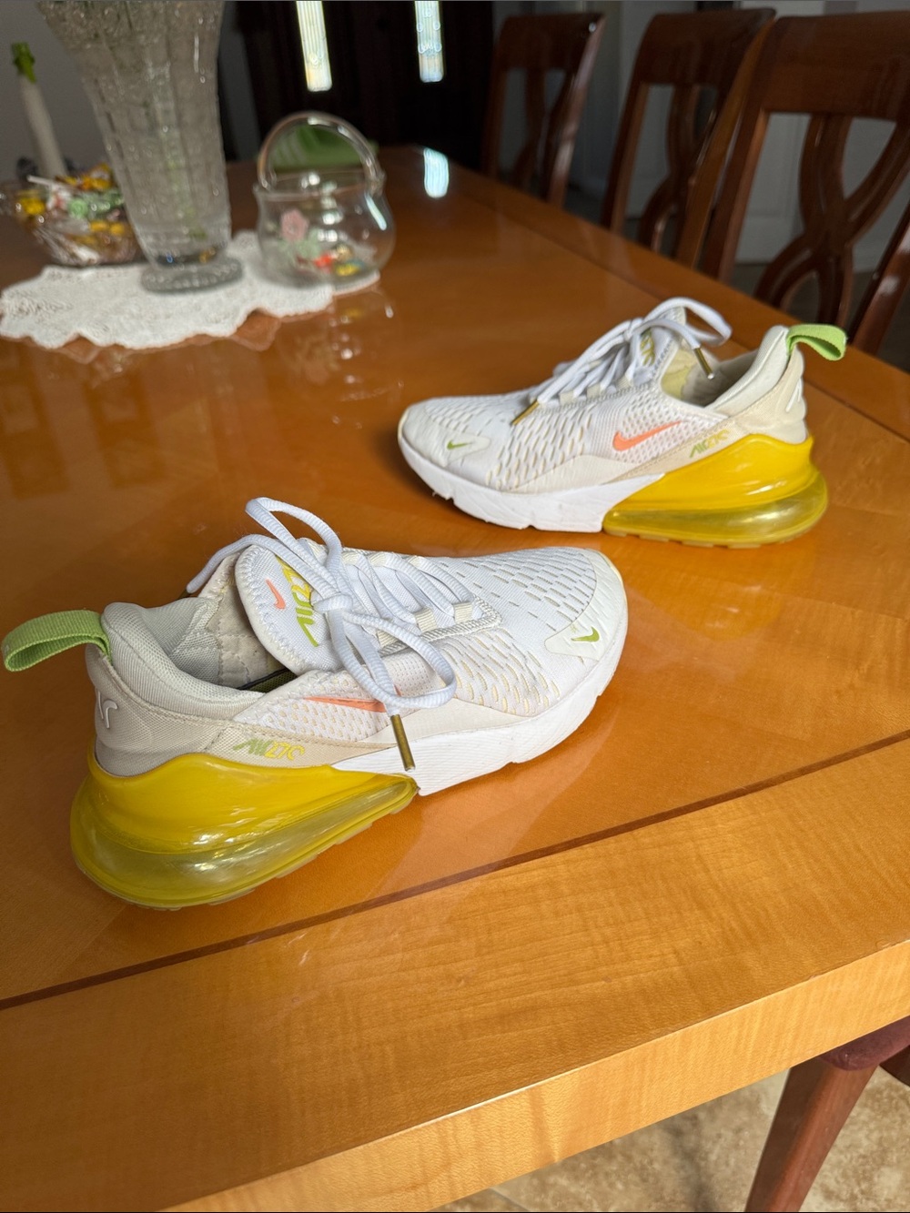 Nike  women White Sneakers with Yellow Air Heel and Lime Accents size 37